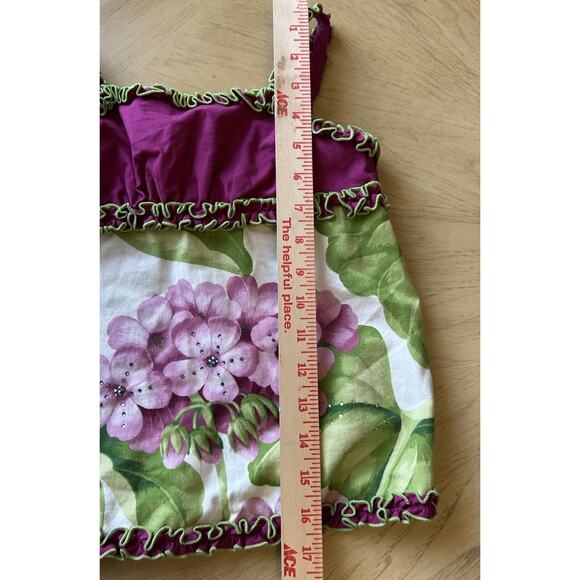 Trish Scully Girls Toddler Dress 6 Purple Green Floral Cotton Tiered Ruffle VTG - Picture 6 of 12